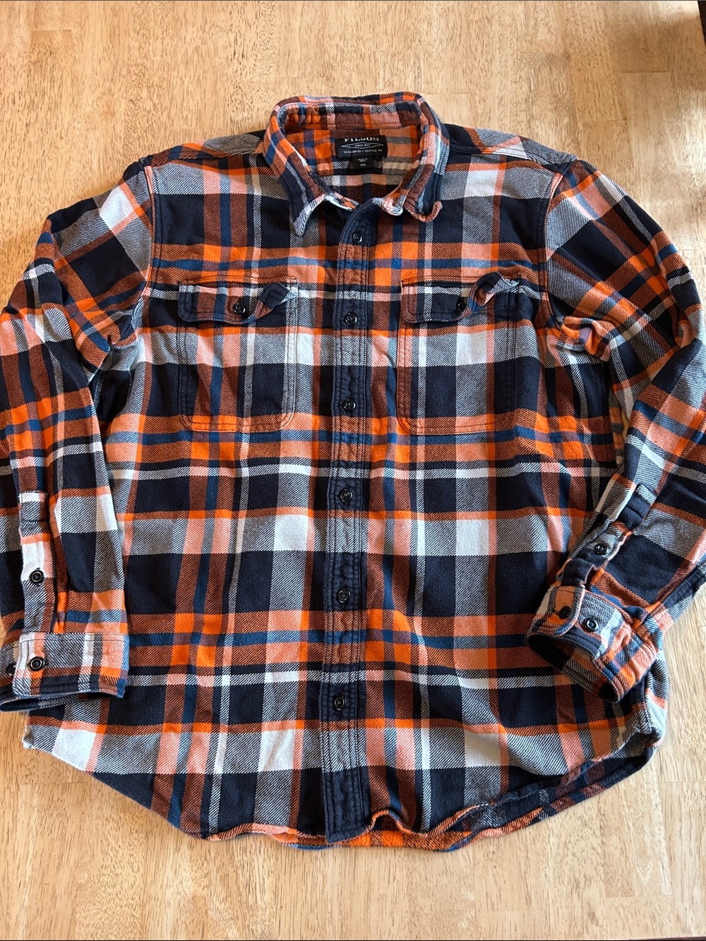 Filson Orange Navy White Plaid Button-Down Shirt